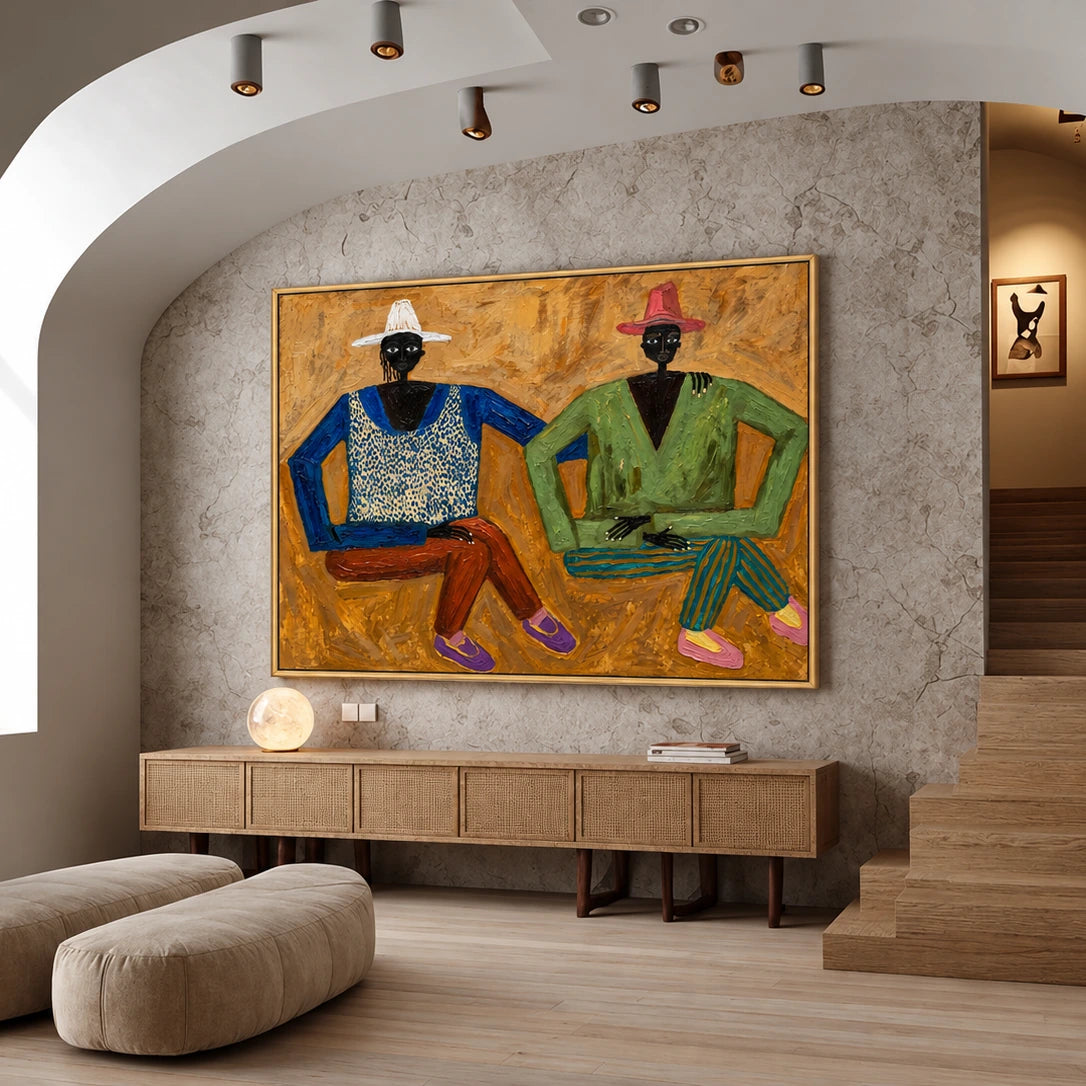 Ochre Companions artwork in a gold frame, displayed in a furnished interior (interior view 4).