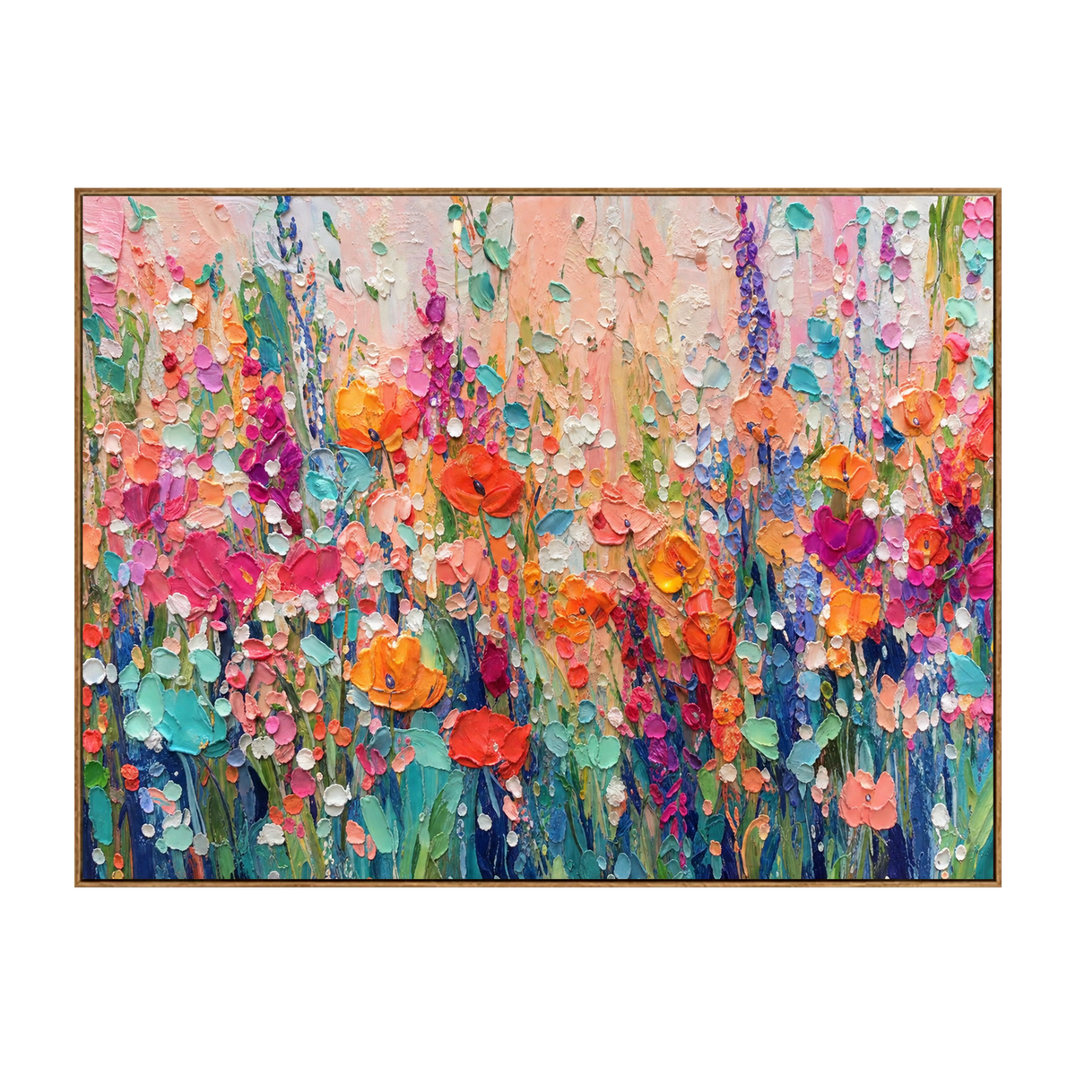 Bloom Tapestry horizontal artwork in a natural wood frame on a transparent background.