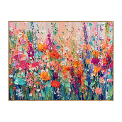 Bloom Tapestry horizontal artwork in a natural wood frame on a transparent background.