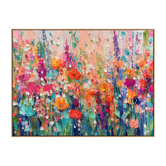 Bloom Tapestry horizontal artwork in a natural wood frame on a transparent background.