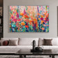 Bloom Tapestry artwork in a silver frame, displayed in a furnished interior (interior view 2).