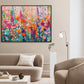 Bloom Tapestry artwork in a brown wood frame, displayed in a furnished interior (interior view 4).