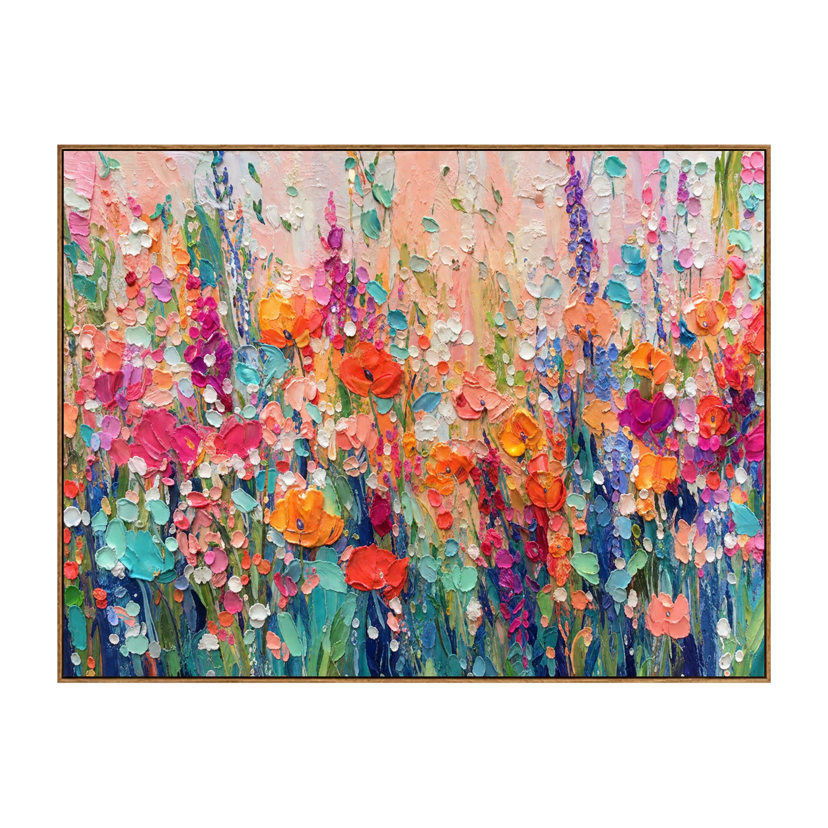 Bloom Tapestry horizontal artwork in a natural wood frame on a transparent background.