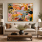 Pastel Mosaic artwork in a gold frame, displayed in a furnished interior (interior view 1).