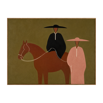 Prairie Pair horizontal artwork in a natural wood frame on a transparent background.