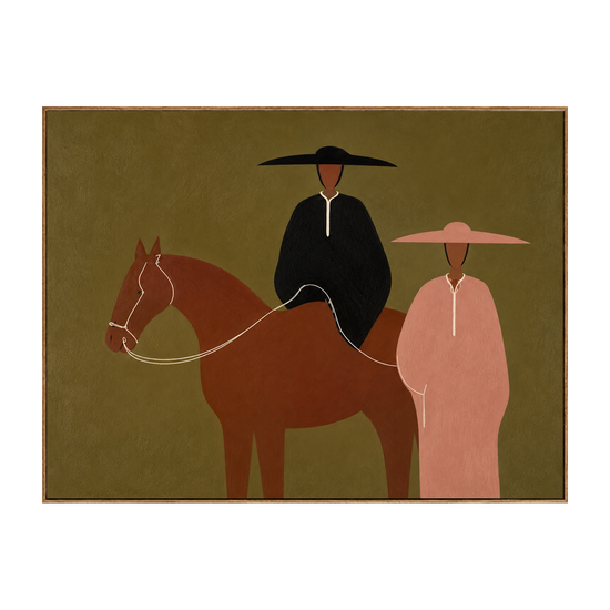 Prairie Pair horizontal artwork in a natural wood frame on a transparent background.