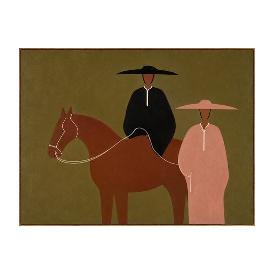 Prairie Pair horizontal artwork in a natural wood frame on a transparent background.