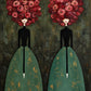 Rose Duet full artwork with two figures wearing green skirts and large crowns of crimson roses against an olive background.