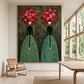 Rose Duet artwork displayed beside tall windows, a wooden chair and a desk.