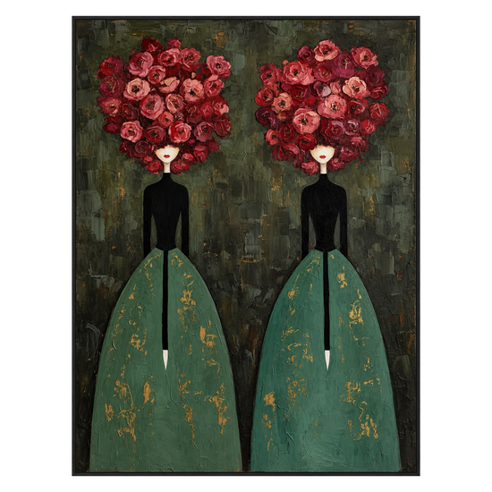 Rose Duet vertical artwork in a black frame on a transparent background.