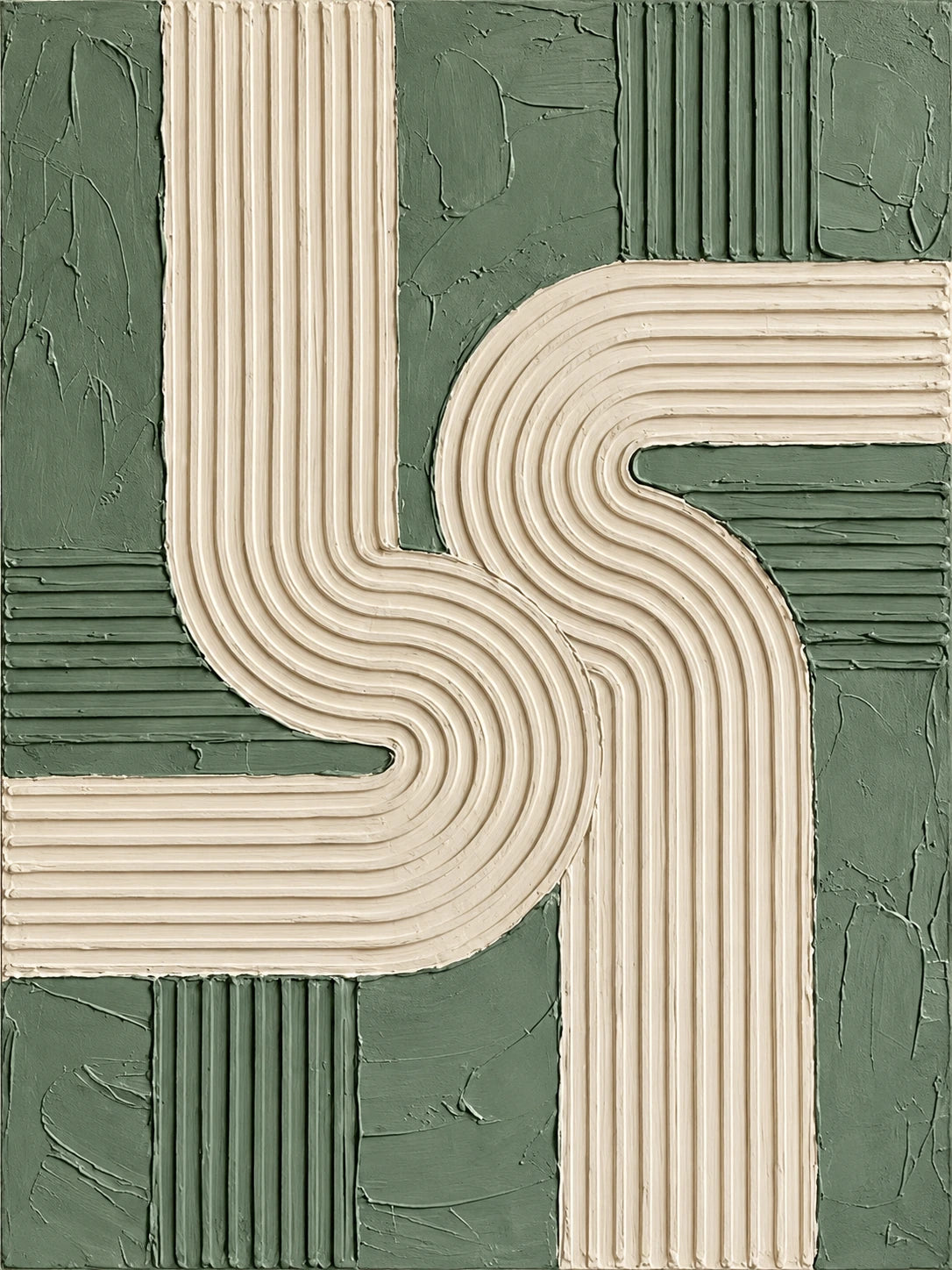 Sage Rhythm full artwork with raised cream bands curving across a textured sage green ground.