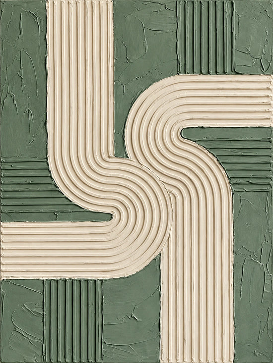 Sage Rhythm full artwork with raised cream bands curving across a textured sage green ground.