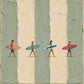 Surf Quartet full artwork with four surfers carrying colorful boards across textured sage and cream stripes.