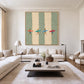 Surf Quartet artwork displayed above a white sectional sofa and a low coffee table.