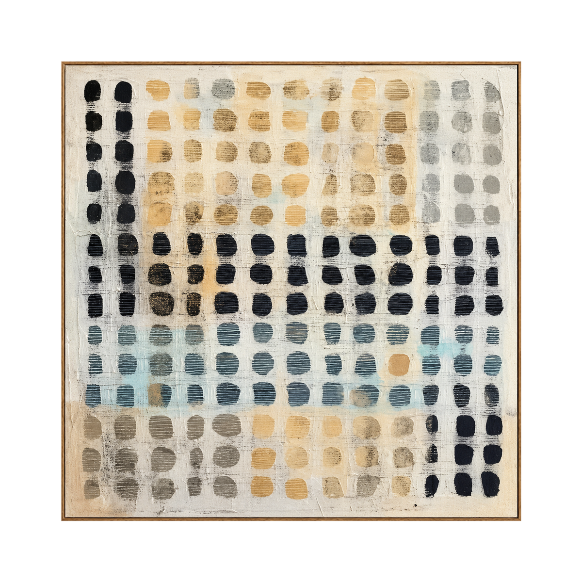 Pebble Grid square artwork in a natural wood frame on a transparent background.