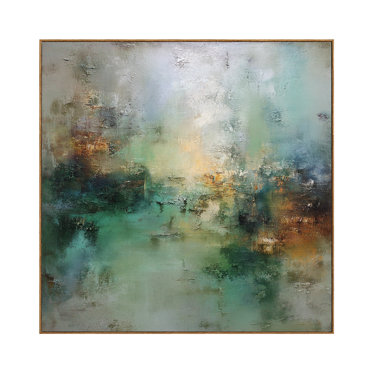 Mistbound Light square artwork in a natural wood frame on a transparent background.
