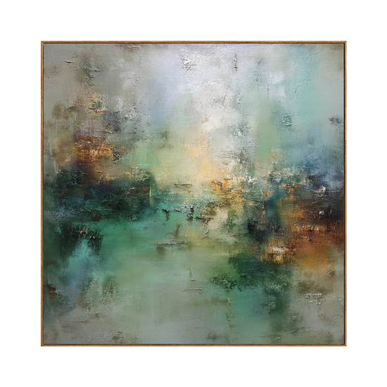 Mistbound Light square artwork in a natural wood frame on a transparent background.