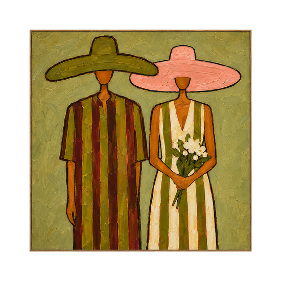 Olive Vows square artwork in a natural wood frame on a transparent background.