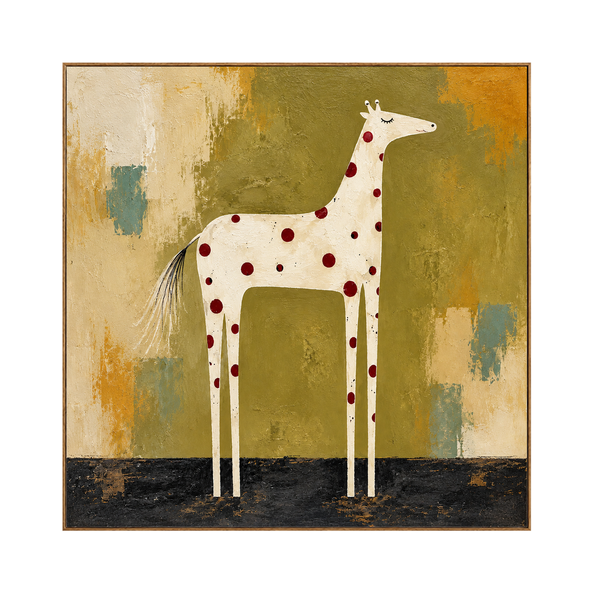Spotted Grace square artwork in a natural wood frame on a transparent background.