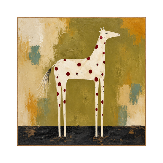 Spotted Grace square artwork in a natural wood frame on a transparent background.