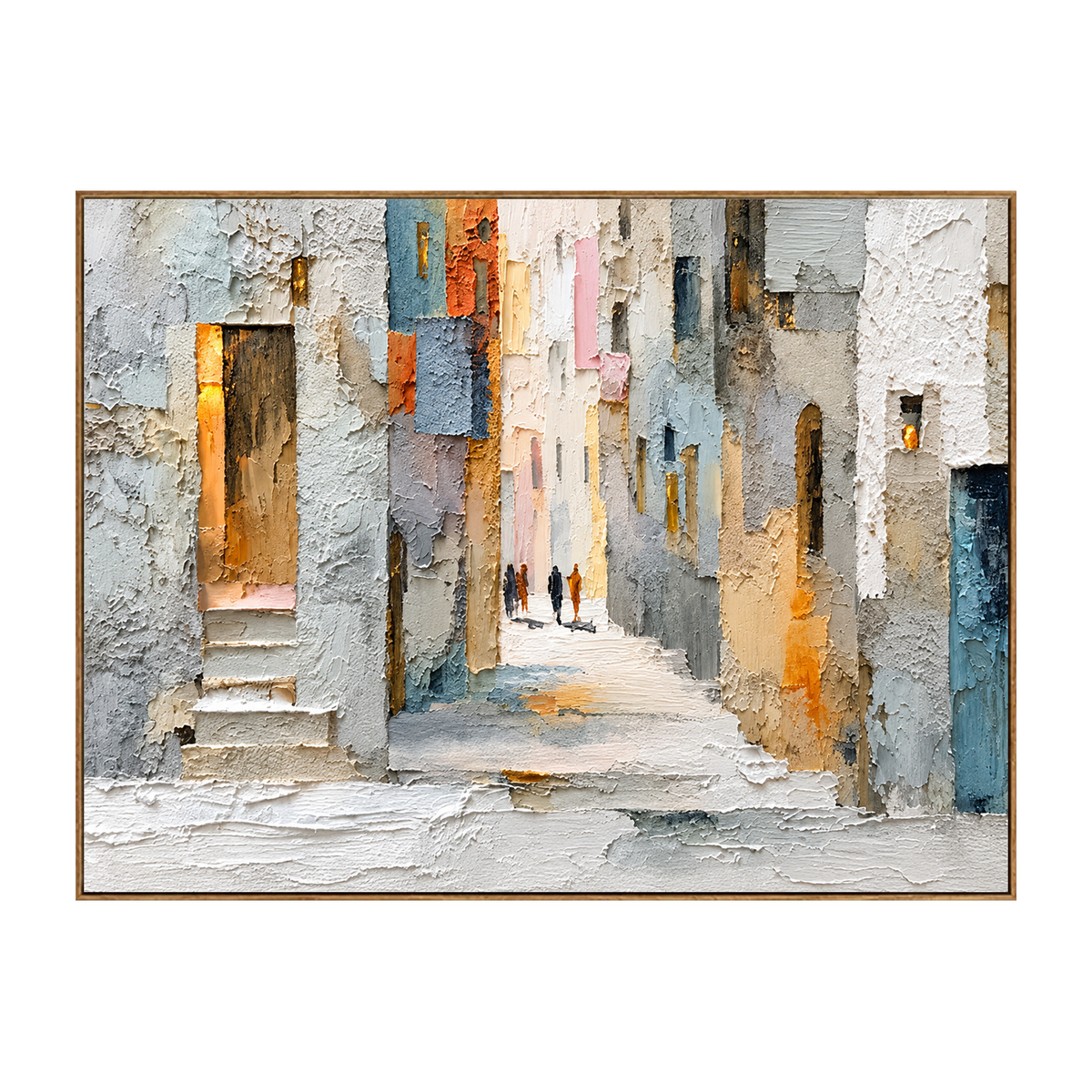 Sunlit Passage horizontal artwork in a natural wood frame on a transparent background.