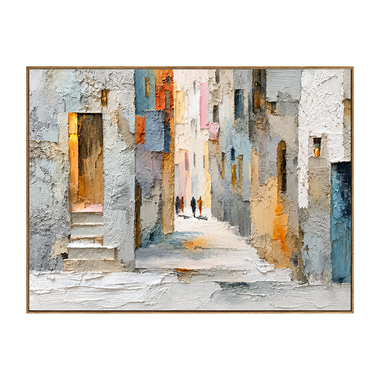 Sunlit Passage horizontal artwork in a natural wood frame on a transparent background.