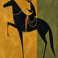 Ochre Rider full artwork with a black horse and slender rider, cream reins and textured ochre and olive green fields.