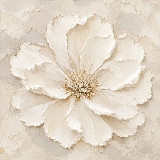 Petal Relief full artwork. A large ivory blossom opens across a softly textured cream ground.