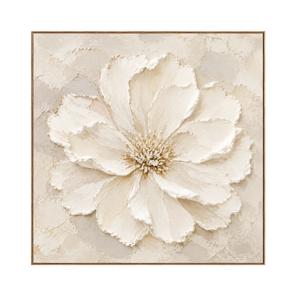 Petal Relief square artwork in a natural wood frame on a transparent background.