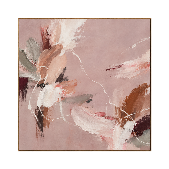 Blush Reverie square artwork in a natural wood frame on a transparent background.