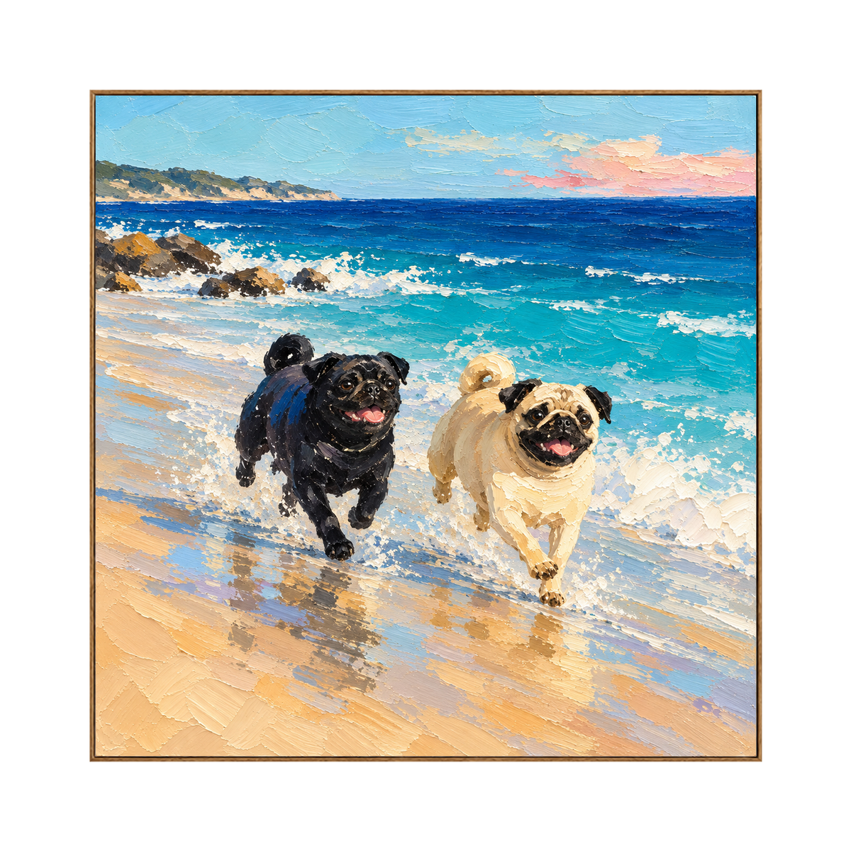 Surf Pals square artwork in a natural wood frame on a transparent background.
