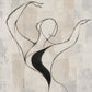 Poised Lines full artwork. Fine black lines trace a dancer with raised arms across a layered ivory and warm gray ground.