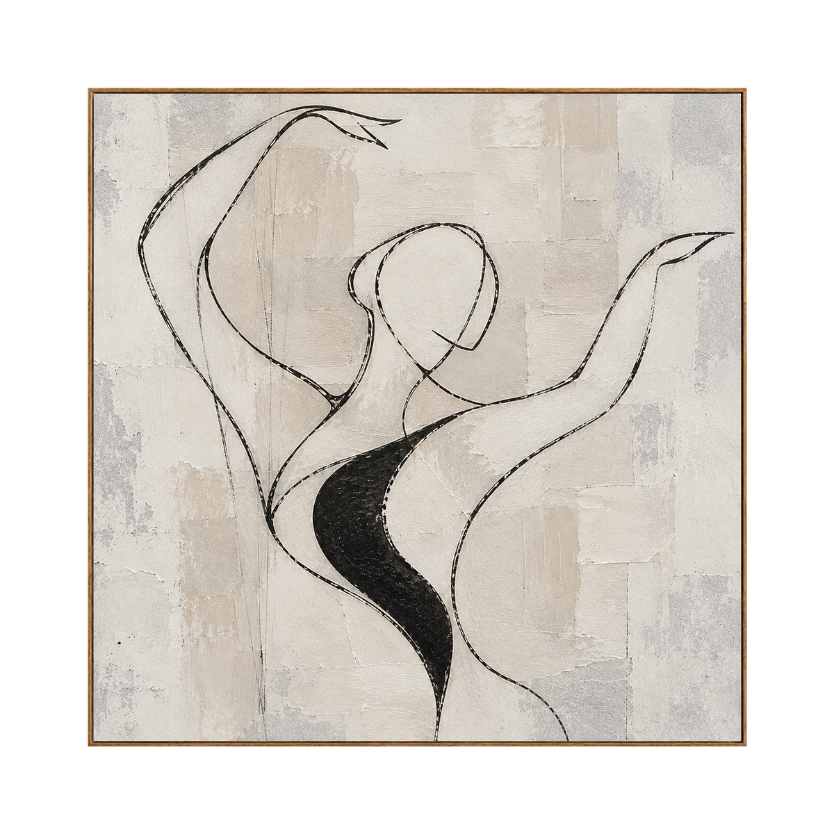 Poised Lines square artwork in a natural wood frame on a transparent background.