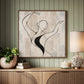 Poised Lines artwork displayed above a wooden sideboard against green wall paneling.
