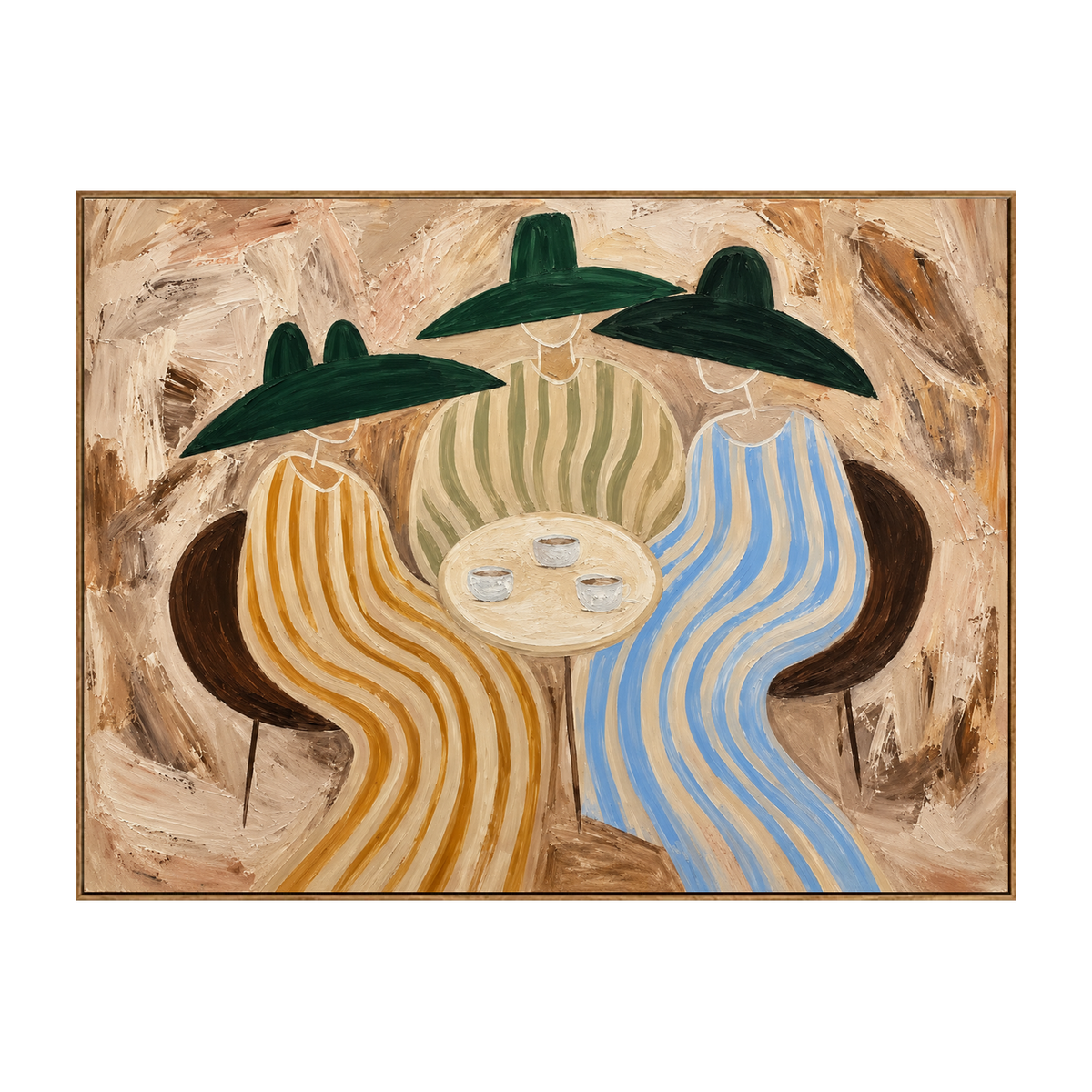 Striped Gathering horizontal artwork in a natural wood frame on a transparent background.