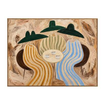 Striped Gathering horizontal artwork in a natural wood frame on a transparent background.
