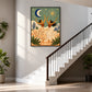 Celestial Dance artwork displayed beside a staircase in a bright sitting room.