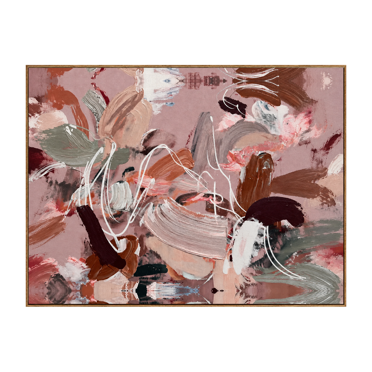 Rose Cadence horizontal artwork in a natural wood frame on a transparent background.