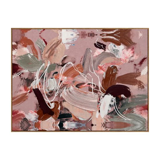 Rose Cadence horizontal artwork in a natural wood frame on a transparent background.