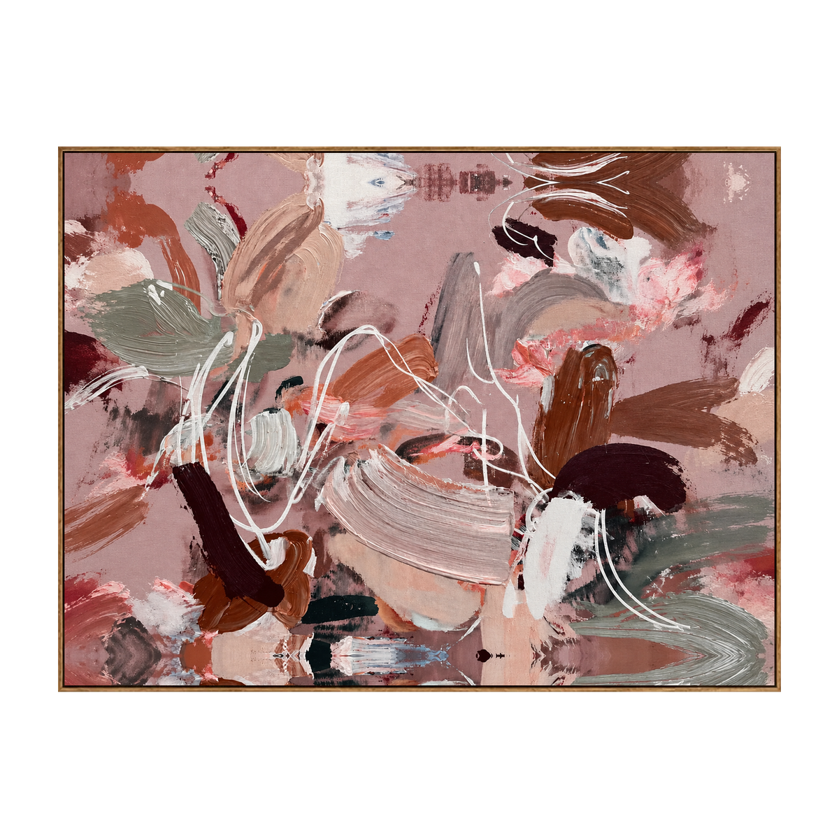 Rose Cadence horizontal artwork in a natural wood frame on a transparent background.