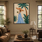 Palm Daydream artwork displayed above a sofa in a warm neutral sitting room.