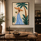 Palm Daydream artwork displayed above a wooden dining table.