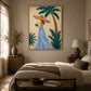 Palm Daydream artwork displayed beside a bed and sunlit windows.