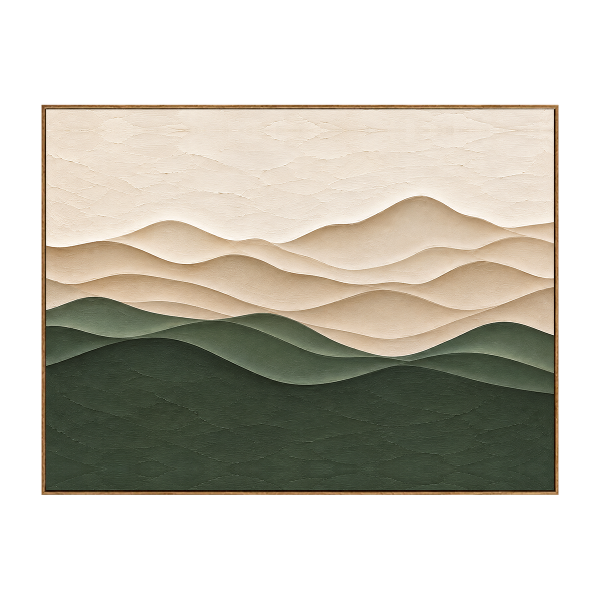 Quiet Contours horizontal artwork in a natural wood frame on a transparent background.