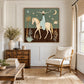 Lunar Passage artwork displayed above wall paneling beside a lounge chair.