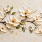 Ivory Branch full artwork. Ivory blossoms open along a dark branching stem against a softly textured cream ground.