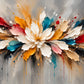 Chromatic Petals full artwork. Layers of ivory, gold, red and teal petals radiate across a textured gray ground.