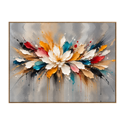 Chromatic Petals horizontal artwork in a natural wood frame on a transparent background.