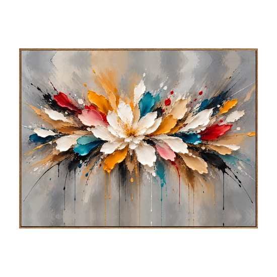 Chromatic Petals horizontal artwork in a natural wood frame on a transparent background.