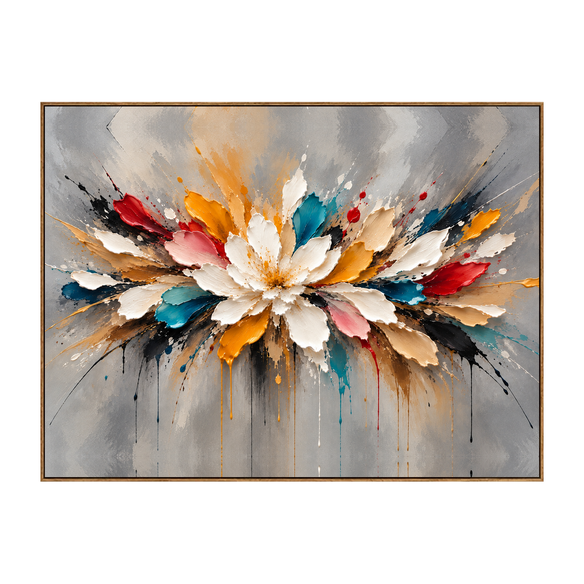 Chromatic Petals horizontal artwork in a natural wood frame on a transparent background.